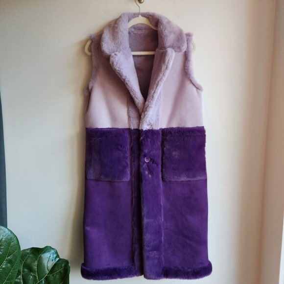 *NWT* Uchuu Reversible Faux Fur Purple/Lilac Long Vest - One Size - Picture 8 of 16